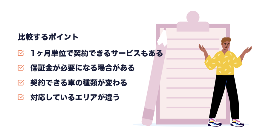 短期で契約できるサブスク・カーリースを比較するポイント