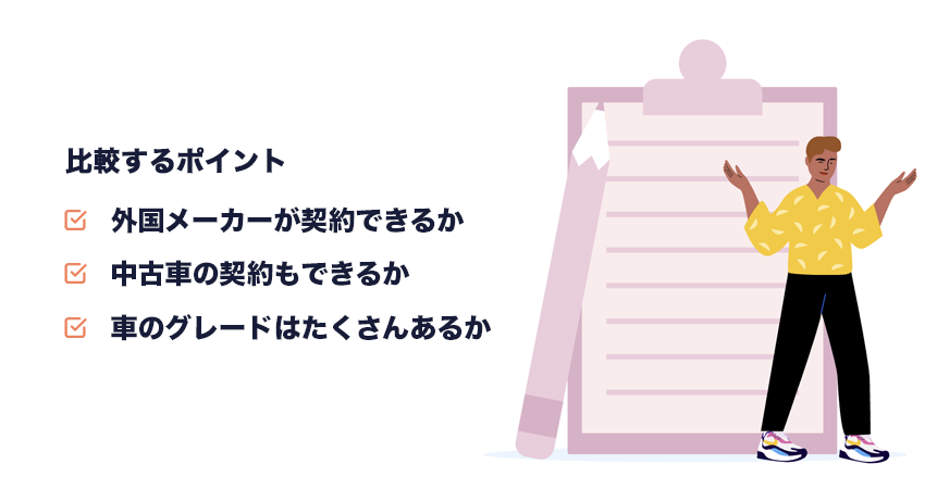 契約できる車種が多いカーリースを比較するポイント