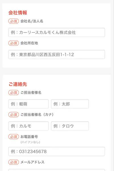 定額カルモ法人申込